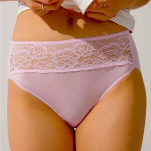 SOMA Vanishing Edge Cotton Modal W/Lace High Leg Briefs Panty in Party Pink XL‎